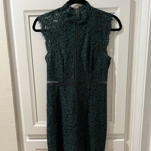 Bardot Dark Green Lace Midi Sheath Dress | XS (US 4) | Wedding / Event